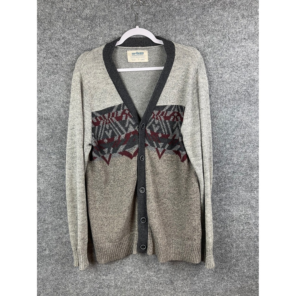 Urban Pipeline Cardigan Sweater Mens Large Gray Excellent Aztec Geometric Knit